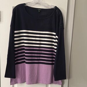 Talbots Navy and Lavender Striped Crew Neck Sweater